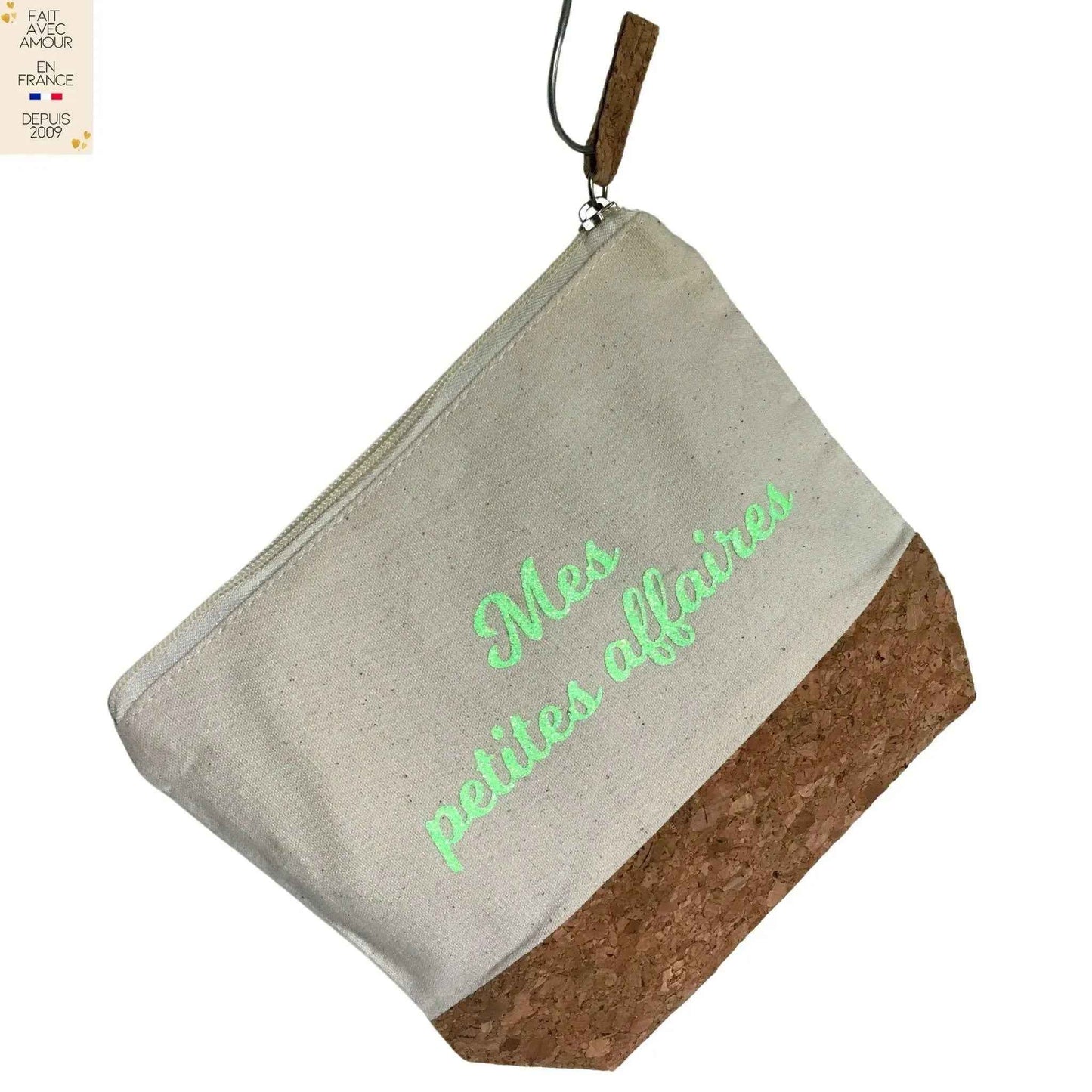Pochette personnalisée en coton et liège - Cadeau utile et unique - Fait main en France
