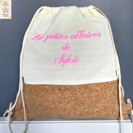 Sac à dos léger personnalisé en coton et liège - Pochon artisanal - Made in France