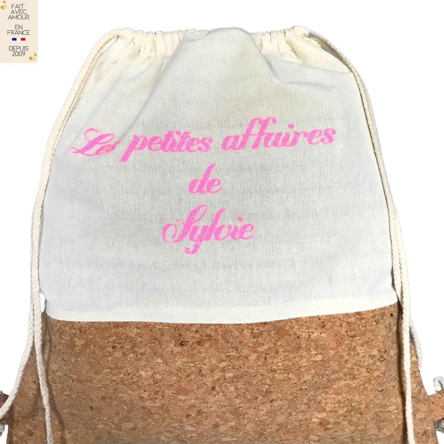 Pochon personnalisé en coton et liège – Sac à dos léger fait main en France