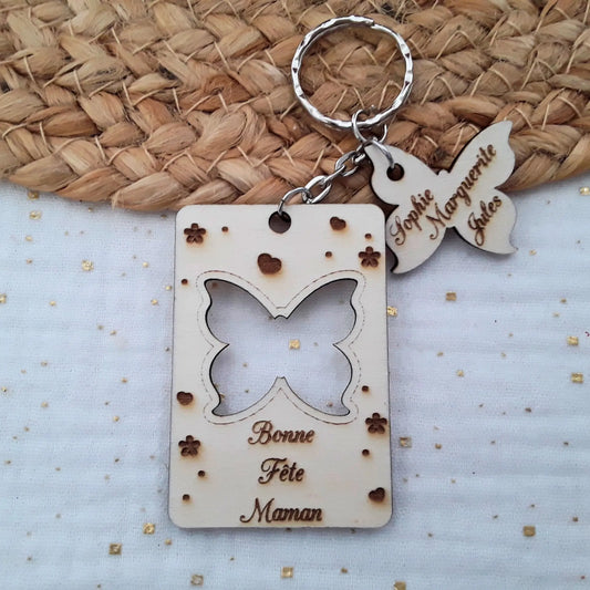 Porte-clés bois personnalisable - Cadeau pour Maman - Gravure laser artisanale