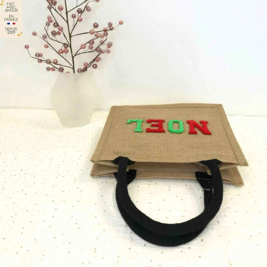Sac cabas en jute 100% naturelle - Personnalisé en France - 11 couleurs d'initiales et 60 motifs - Idéal pour un cadeau original et durable
