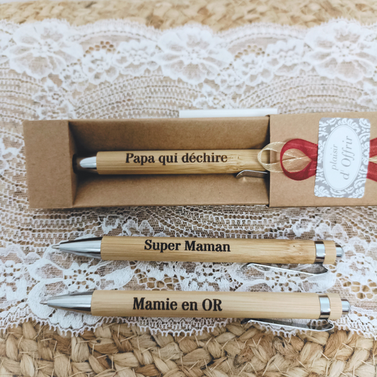 Stylo bambou personnalisé gravé au laser.