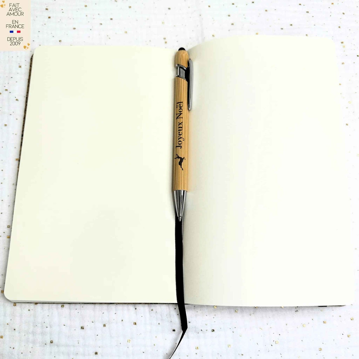 Stylo bille en bambou personnalisé - Gravé Joyeux Noël - Idée cadeau Noël - Fait main en France