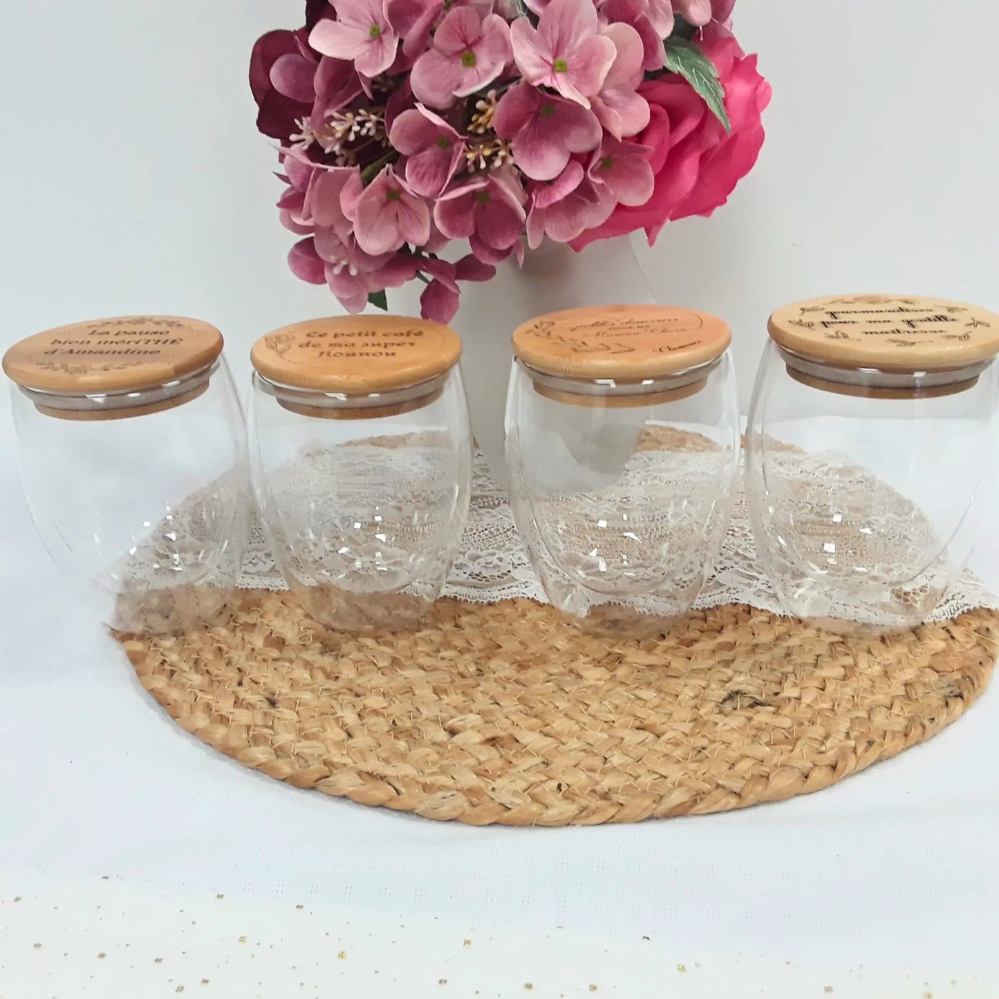 Verre double paroi personnalisé - Couvercle en bambou gravé - Artisanat français