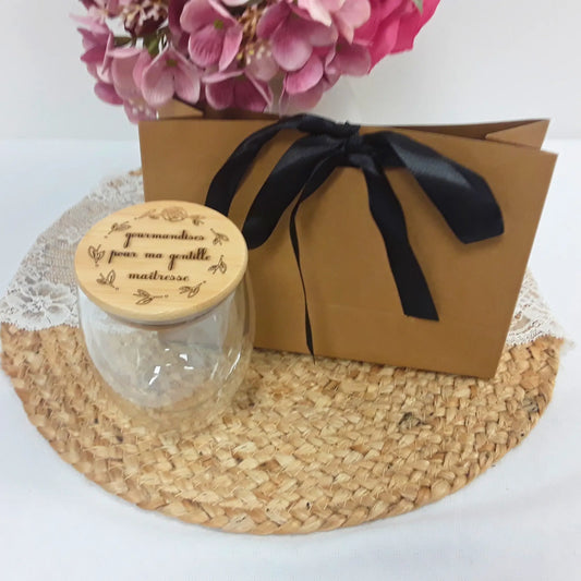 Tasse double paroi personnalisée - Gravure artisanale - Couvercle bambou