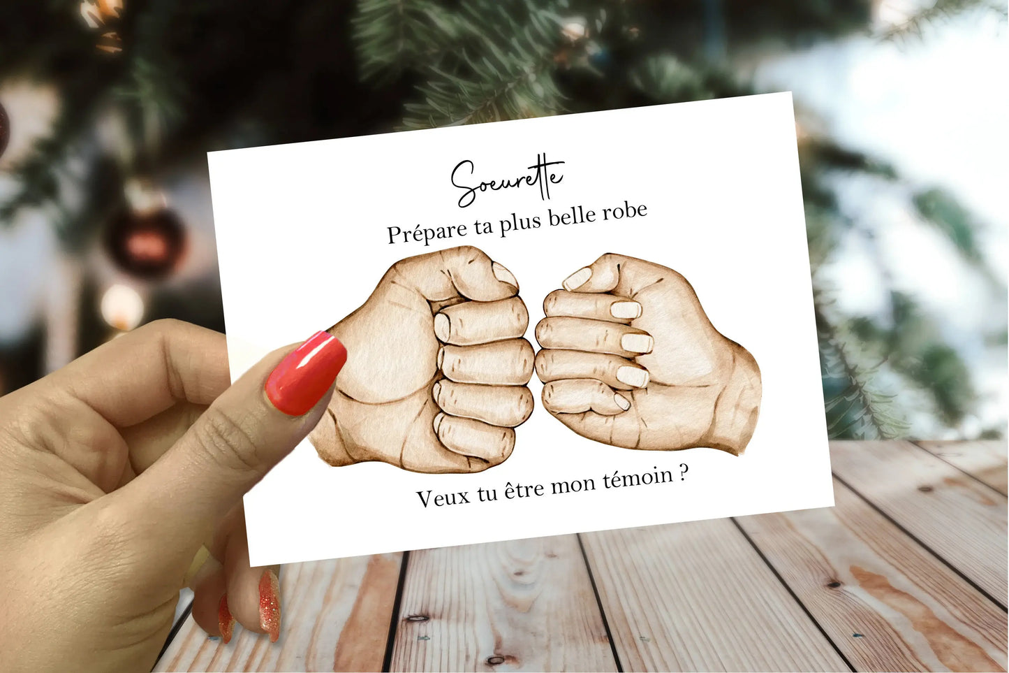 Carte mariage originale avec personnalisation des mains et du message.