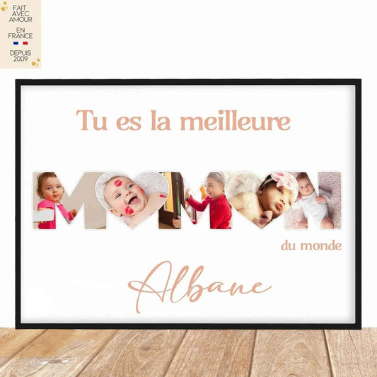 Affiche photo personnalisée bébé/enfant - Fait Main en France - Idée cadeau pour Maman - A4 ou A3