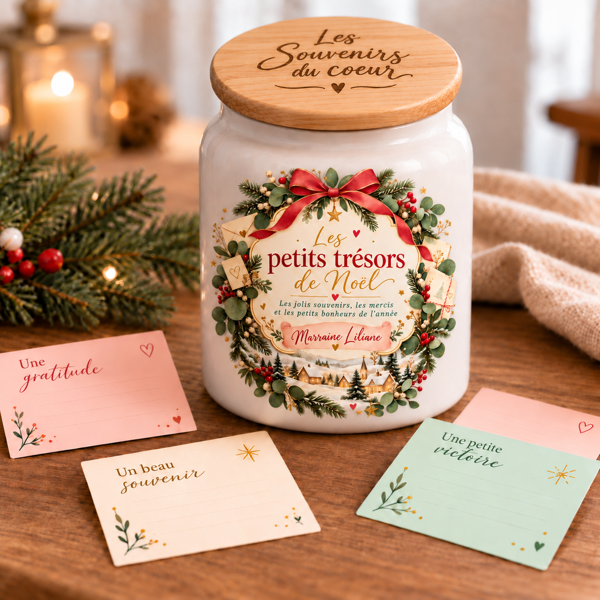 Pot à messages de Noël personnalisé Marraine – photo principale