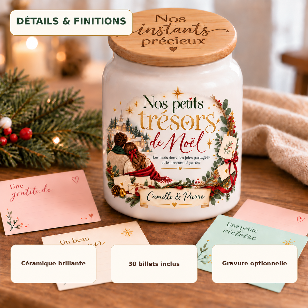 Pot à messages de Noël Couple – détails et finitions