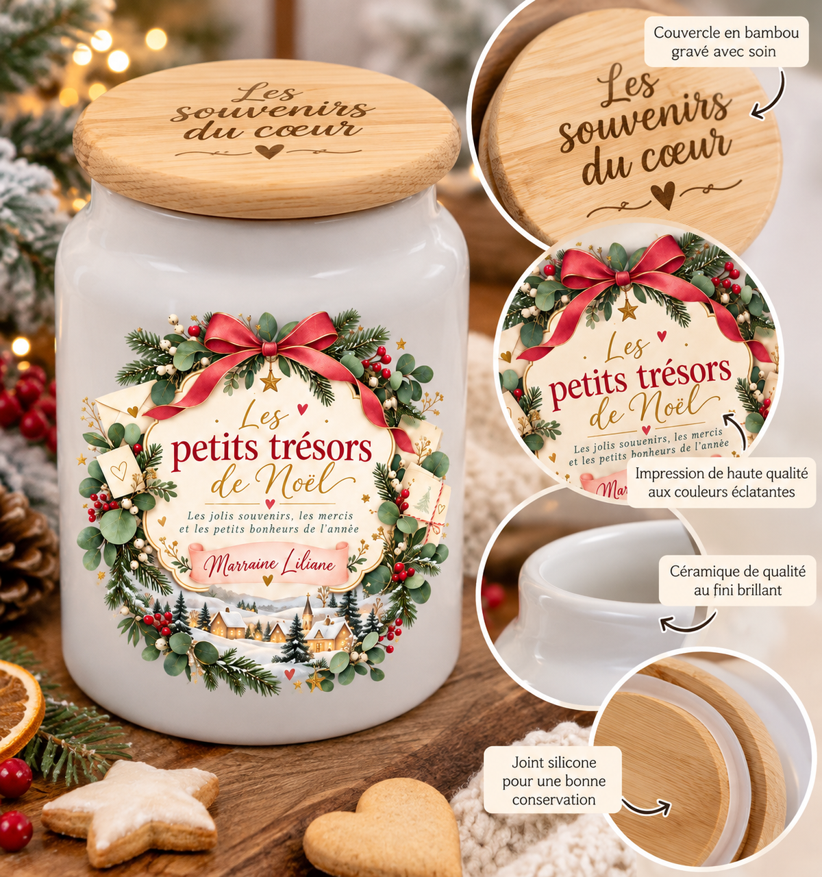 Pot à messages de Noël Marraine – détails et finitions