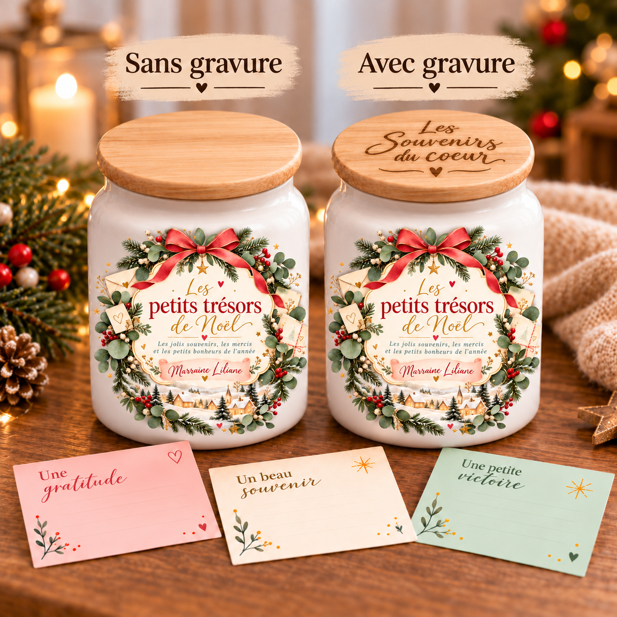 Pot à messages de Noël Marraine – option gravure