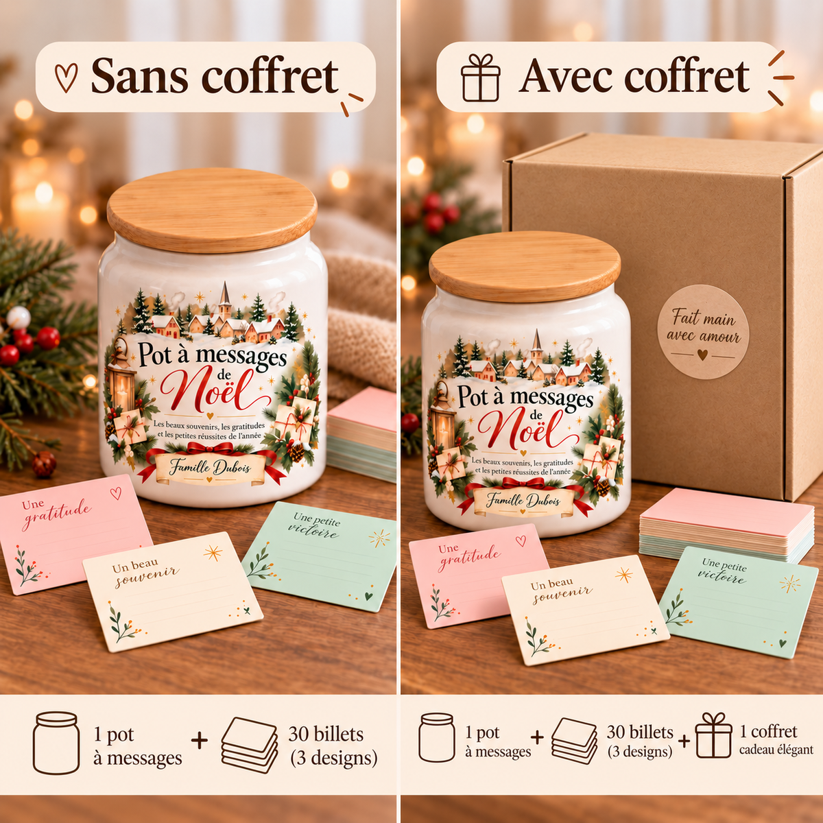 Pot à messages de Noël Famille – option coffret kraft