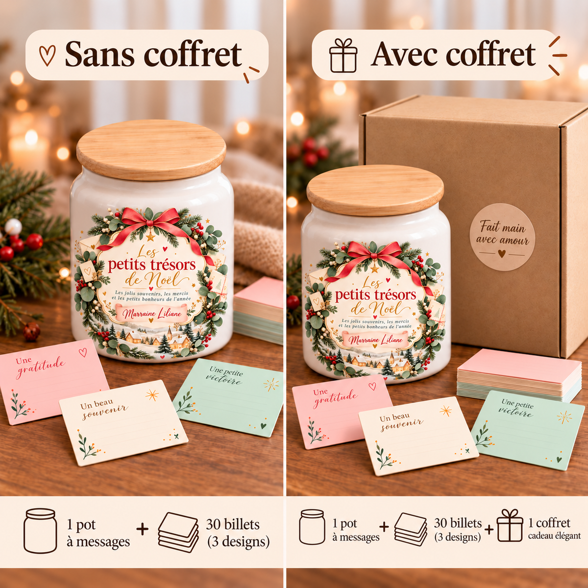 Pot à messages de Noël Marraine – option coffret kraft