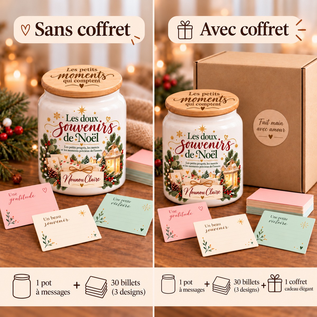 Pot à messages de Noël Nounou – option coffret kraft
