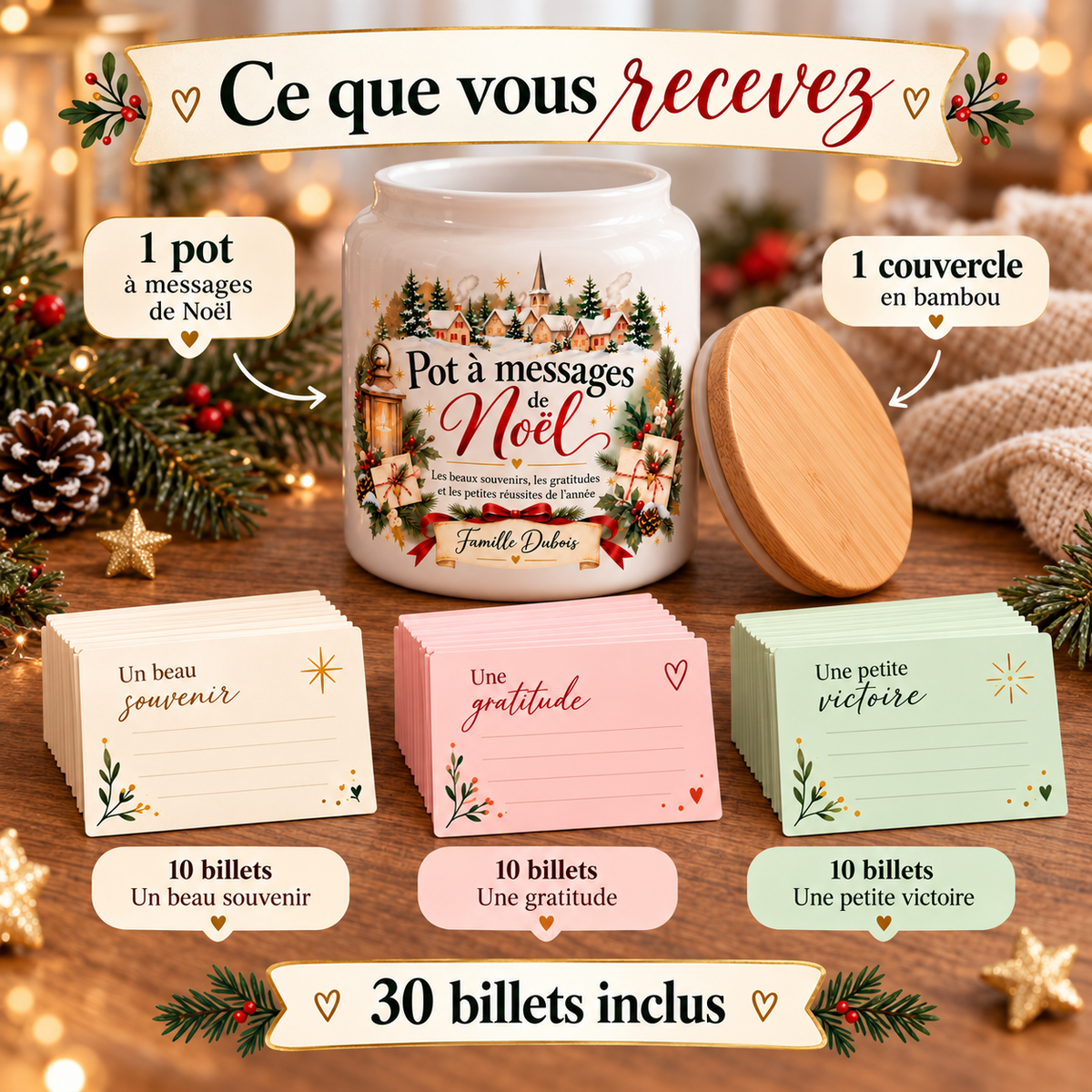 Pot à messages de Noël Famille – contenu du pack