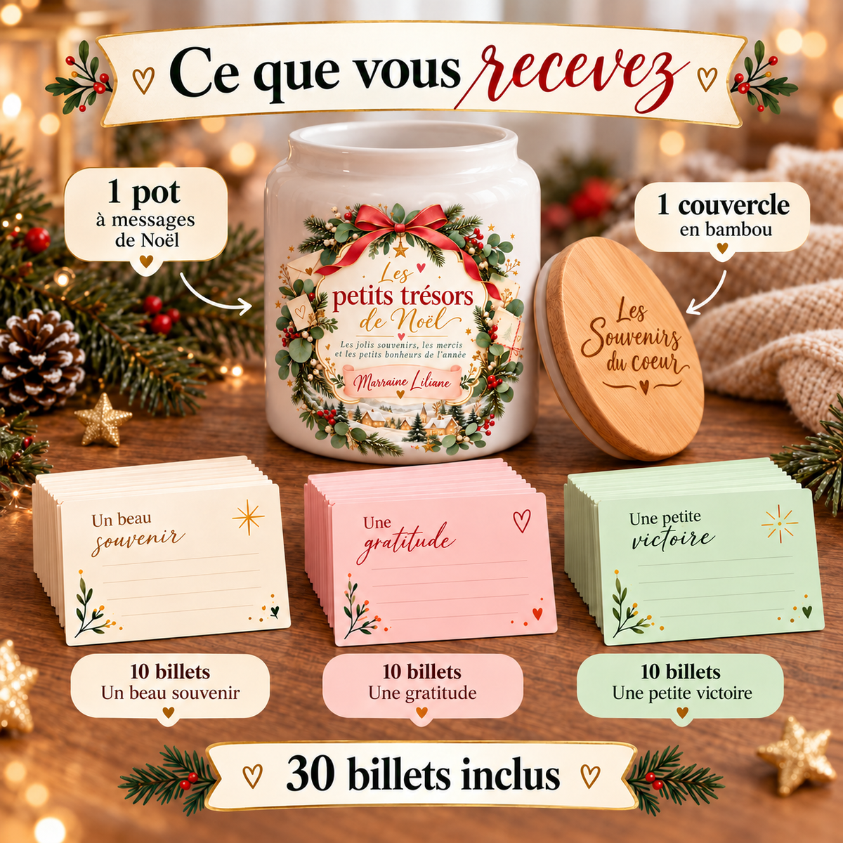 Pot à messages de Noël Marraine – contenu du pack