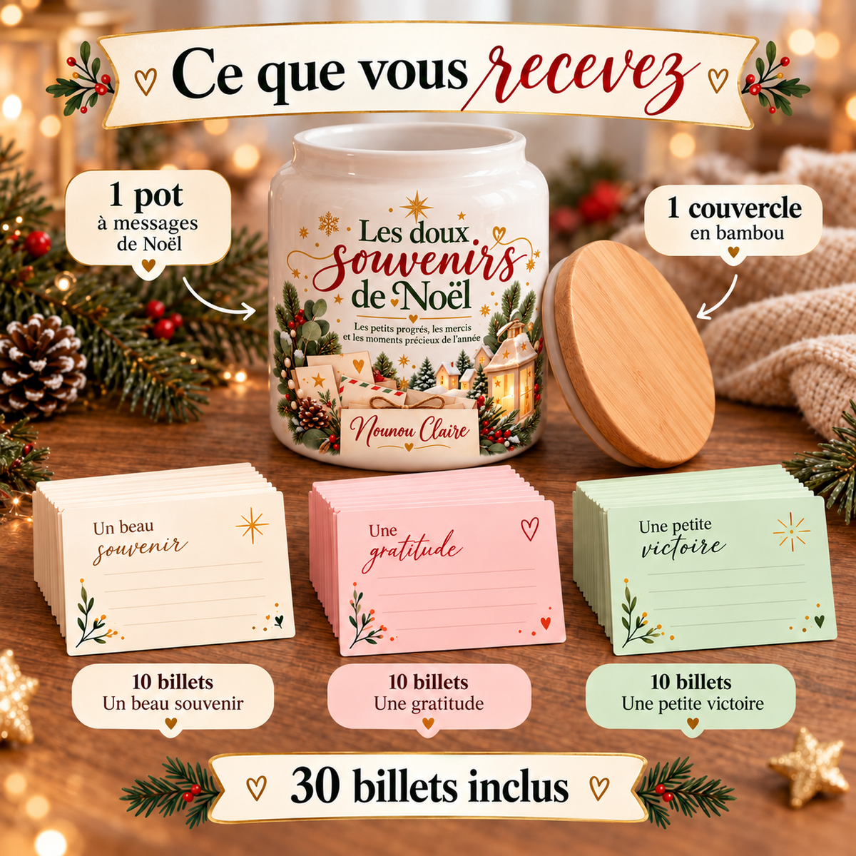 Pot à messages de Noël Nounou – contenu du pack
