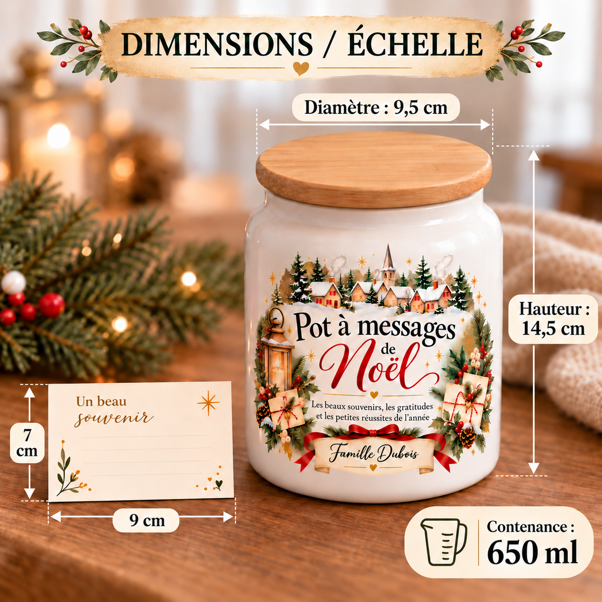 Pot à messages de Noël Famille – dimensions