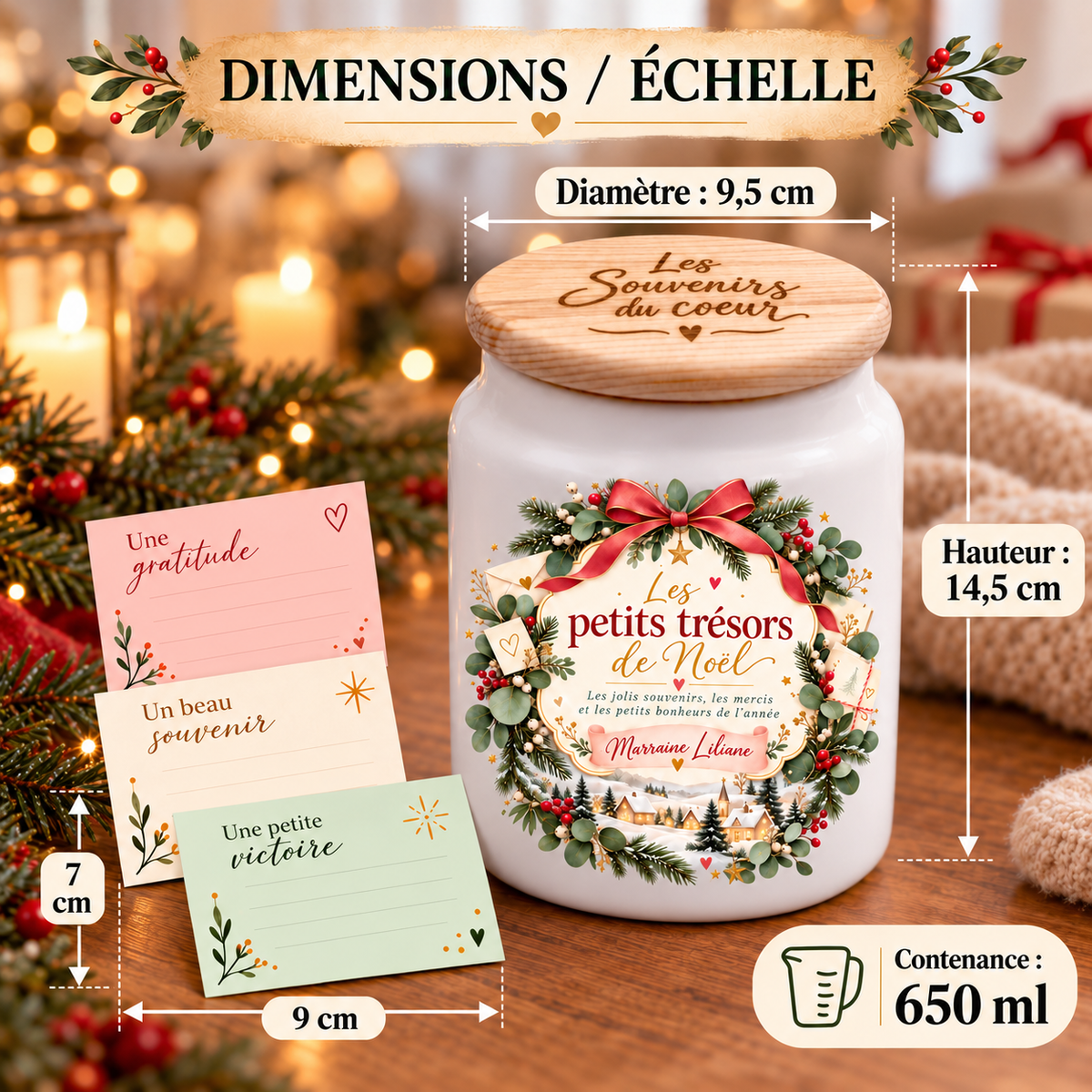 Pot à messages de Noël Marraine – dimensions