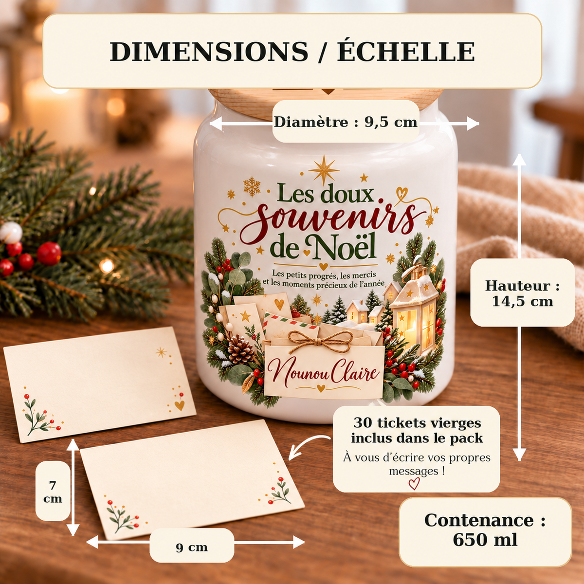 Pot à messages de Noël Nounou – dimensions