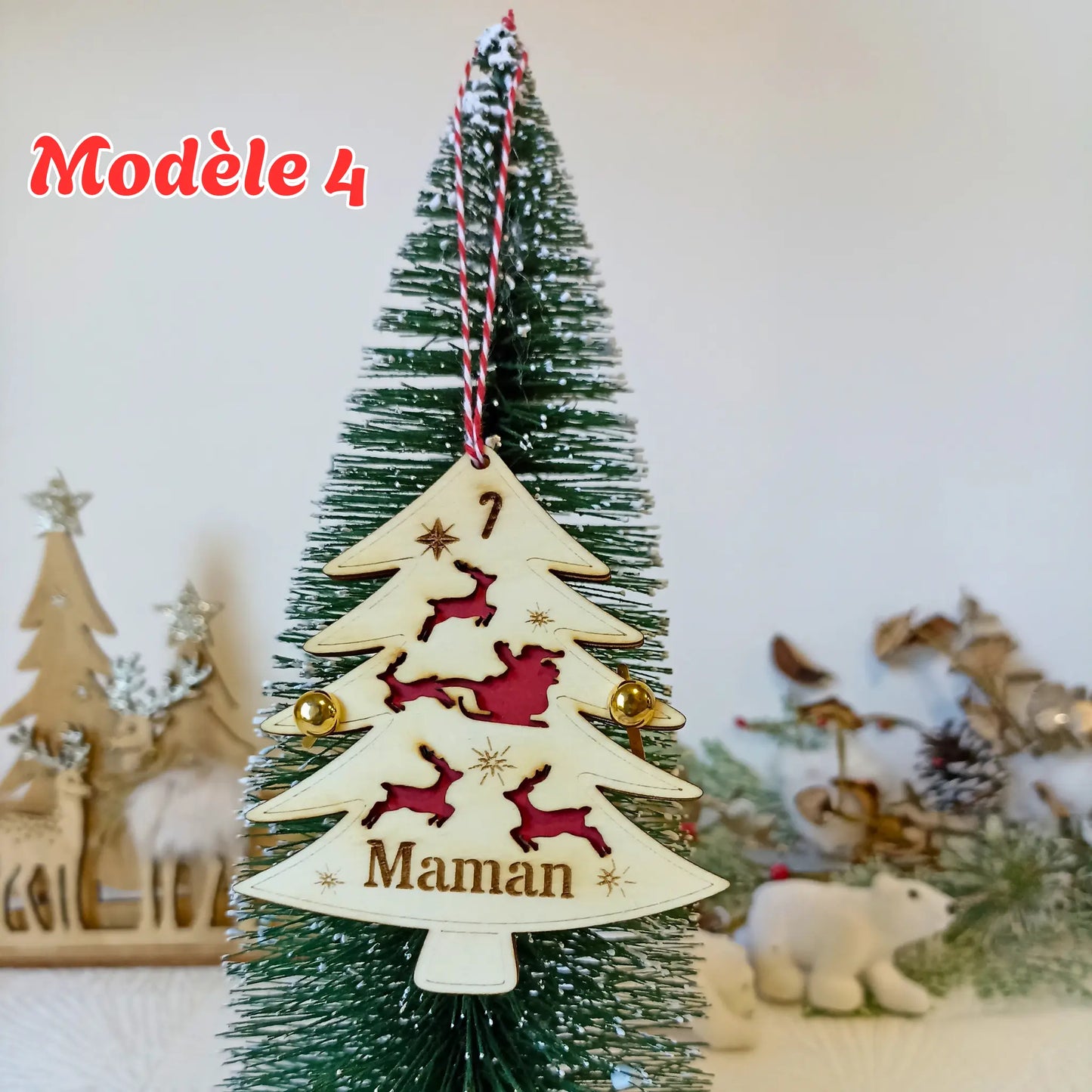 Décoration de Noël couple personnalisée – Ornement gnome en bois gravé – Cadeau romantique