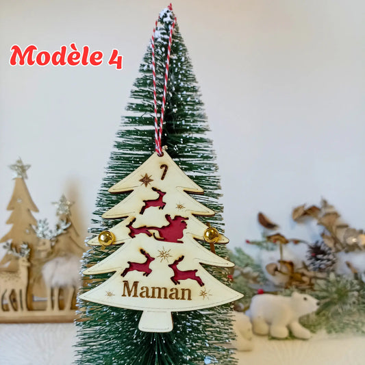 Décoration de Noël dorée en bois – Ornement prénom gravé – Cadeau personnalisé et festif