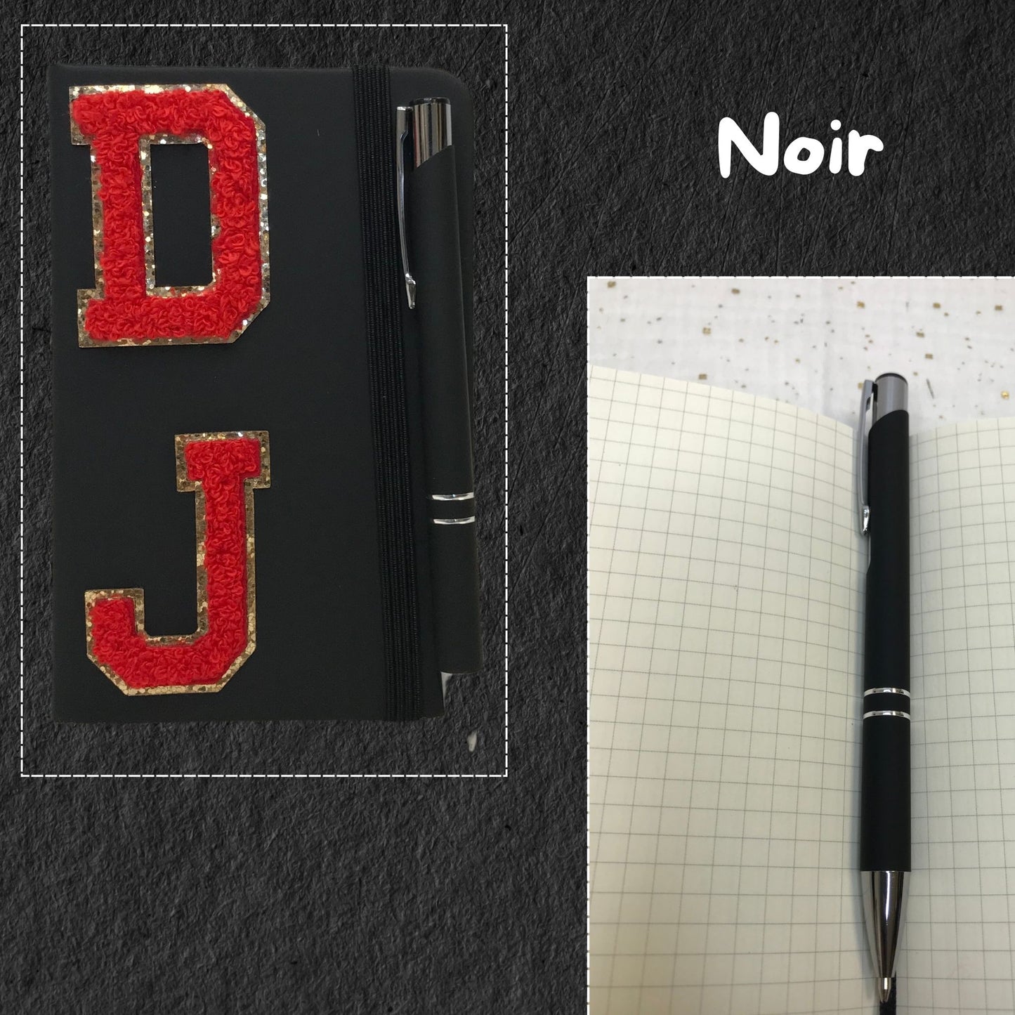 Carnet de notes personnalisé avec Stylo inclus - Personnalisé en France - Initiales et Motifs décoratifs - Couverture rigide imitation cuir