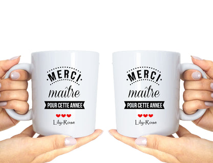Mug Cadeau Maître, Maîtresse, ATSEM – Tasse Personnalisée en Céramique – Cadeau de Remerciement –  Fait main en France