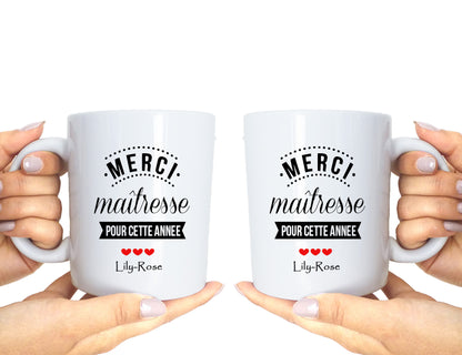Mug Cadeau Maître, Maîtresse, ATSEM – Tasse Personnalisée en Céramique – Cadeau de Remerciement –  Fait main en France