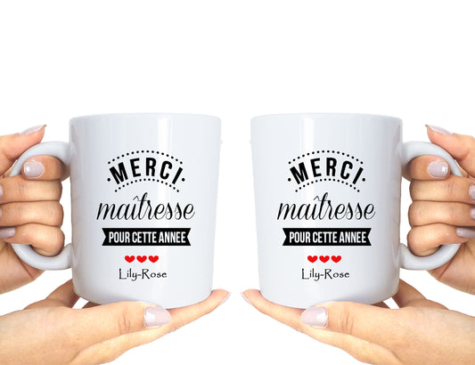 Mug Cadeau Maître, Maîtresse, ATSEM – Tasse Personnalisée en Céramique – Cadeau de Remerciement –  Fait main en France