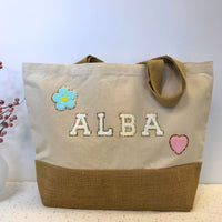 Customizable Burlap Tote Bag, large size 49x35cm, glittery vinyl flocking with color of your choice, French customization