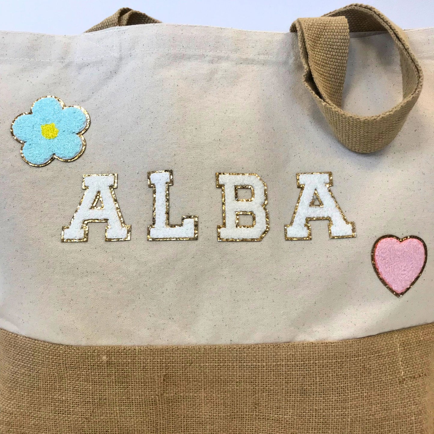 Customizable Burlap Tote Bag, large size 49x35cm, glittery vinyl flocking with color of your choice, French customization