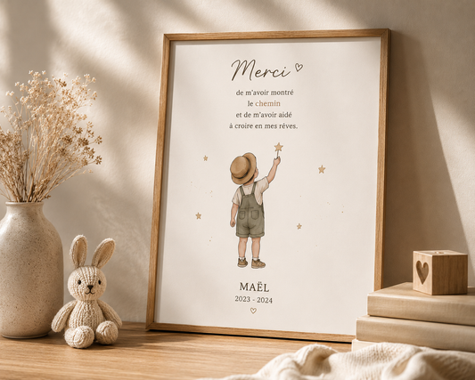 Affiche personnalisée cadeau maîtresse bohème fabriquée artisanalement dans les Vosges