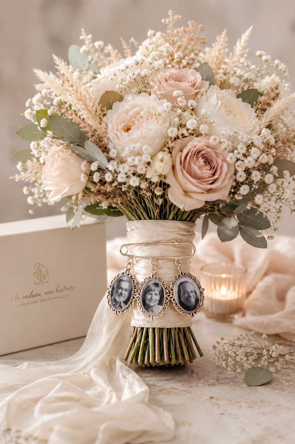 Broche mariage personnalisée – Médaillon souvenir avec photo ou texte – Bijou émotion fait main