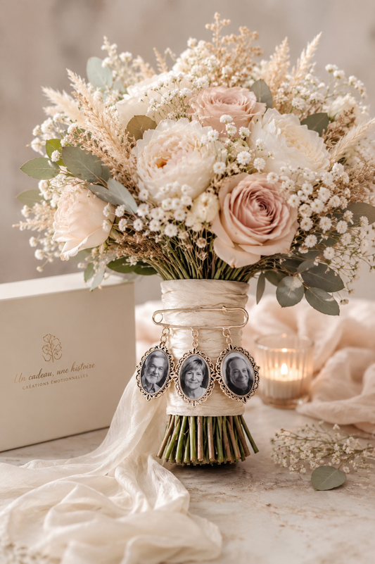 Médaillon bouquet mariée personnalisé