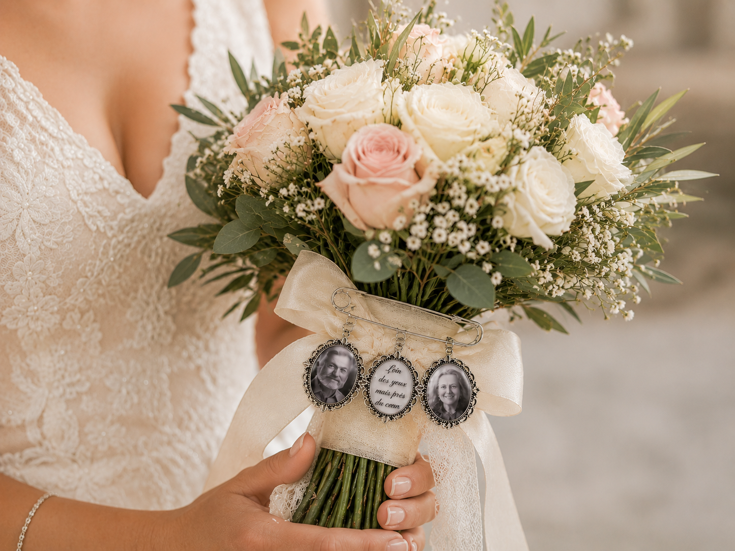 Broche mariage personnalisée – Médaillon souvenir avec photo ou texte – Bijou émotion fait main