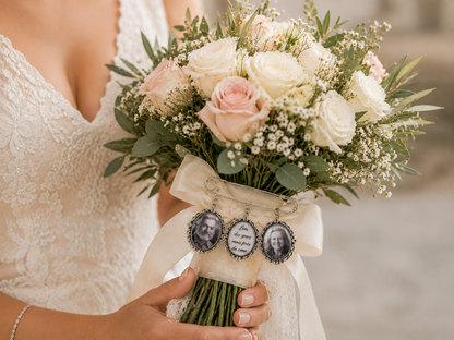 Broche mariage personnalisée – Médaillon souvenir avec photo ou texte – Bijou émotion fait main