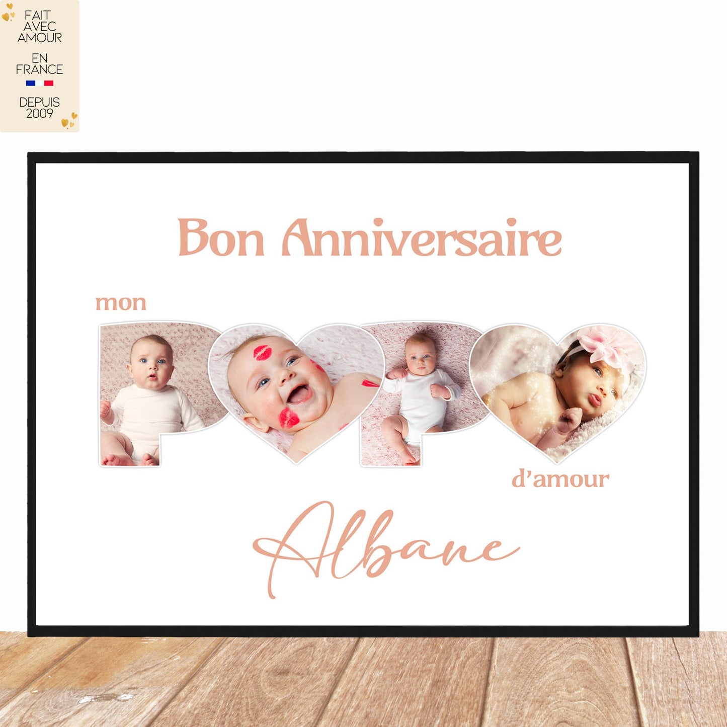 Affiche photo bébé enfant personnalisée - Cadeau pour Papa - Fait Main en France - Format A4 ou A3