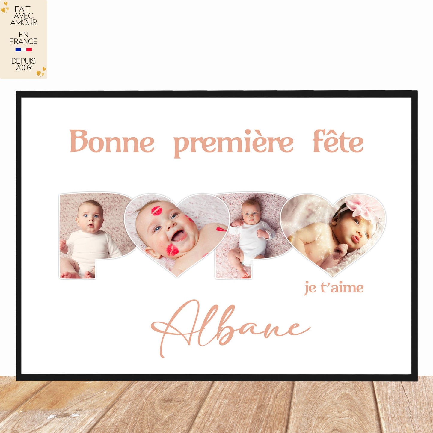 Affiche photo bébé enfant personnalisée - Cadeau pour Papa - Fait Main en France - Format A4 ou A3