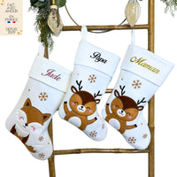 Grande Chaussette de Noël Personnalisée en France - Texte Pailleté - Motif Renne ou Renard Brodé - Idée Cadeau Personnalisé Famille - Mon Premier Noël