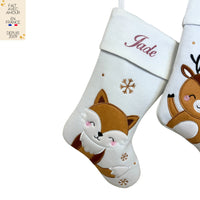 Grande Chaussette de Noël Personnalisée en France - Texte Pailleté - Motif Renne ou Renard Brodé - Idée Cadeau Personnalisé Famille - Mon Premier Noël