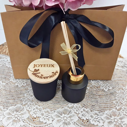 Coffret bougie et porte-clés personnalisé pour elle.