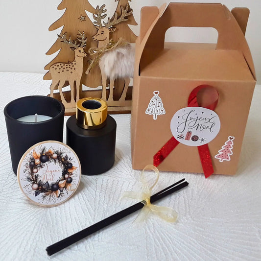 Box Bougie et diffuseur - Bougie de noël - Cadeau noël gourmand - Bougie parfumée