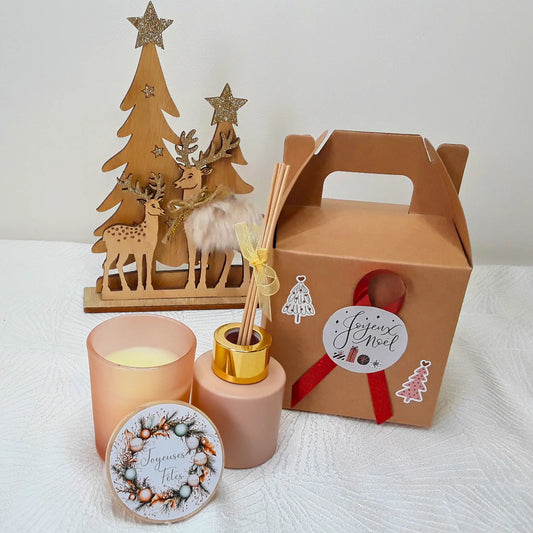 Coffret Bougie & Diffuseur – Cadeau de Noël cocooning – Parfum d’intérieur artisanal