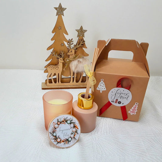 Coffret Bougie & Diffuseur – Cadeau de Noël cocooning – Parfum d’intérieur artisanal