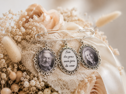 Broche mariage personnalisée – Médaillon souvenir avec photo ou texte – Bijou émotion fait main