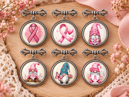 Six broches épingle Octobre Rose avec six autres visuels au choix