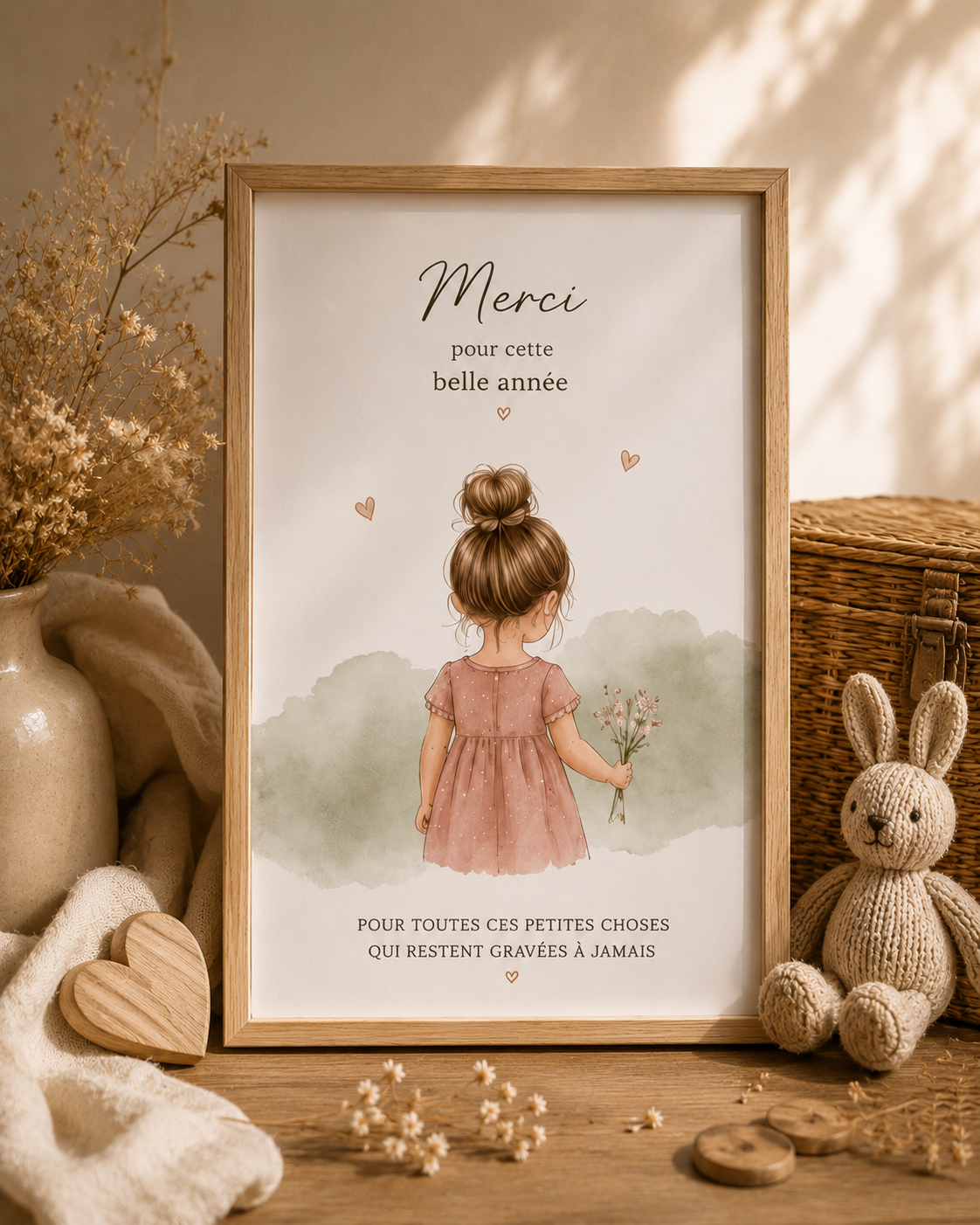 Affiche enfant bohème dans une décoration douce et naturelle style chambre enfant