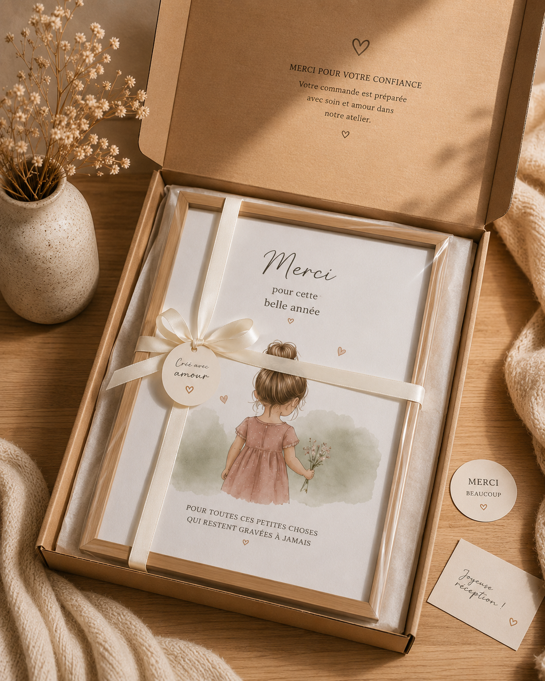 Affiche personnalisée emballée avec soin dans un coffret cadeau prêt à offrir