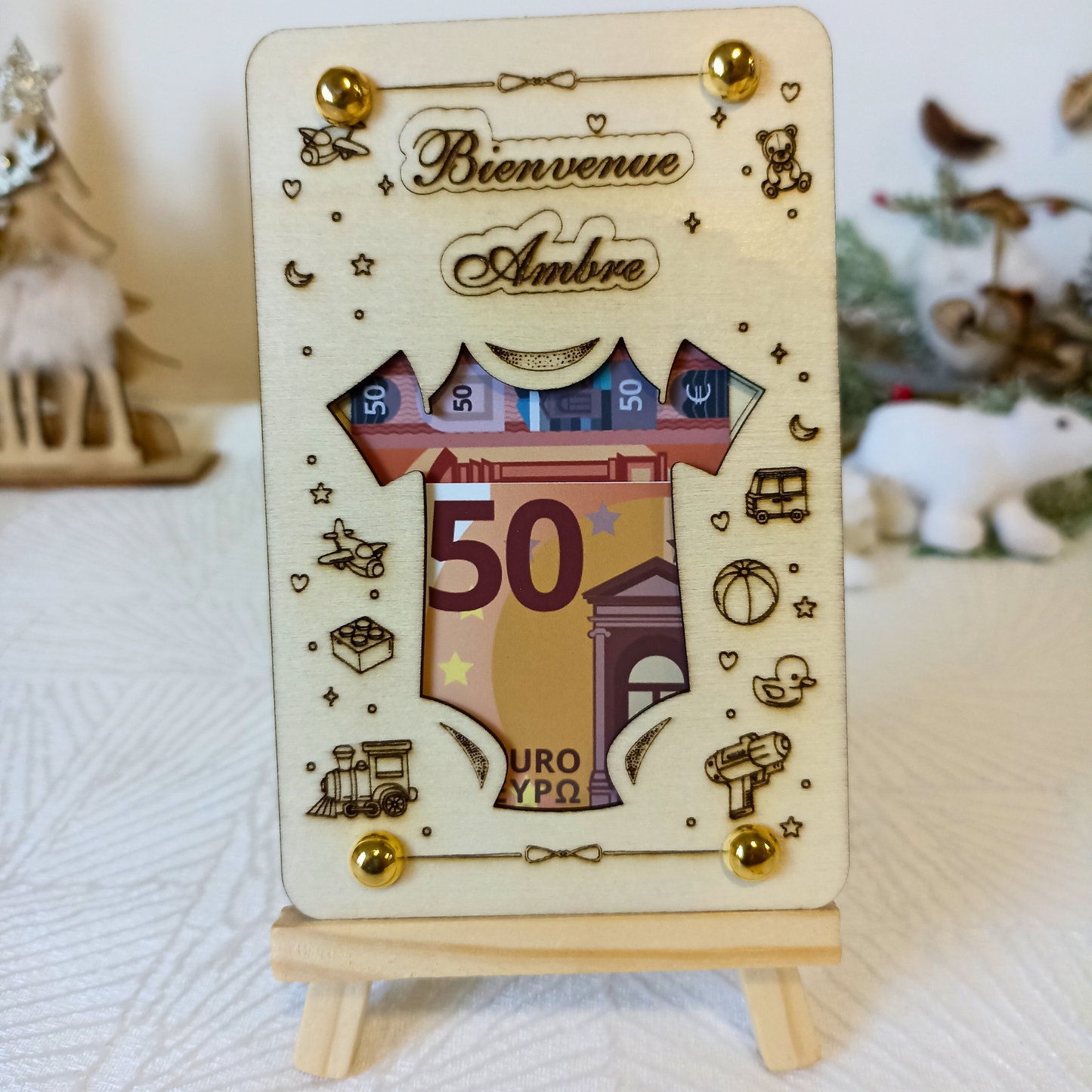 Carte cadeau mariage en bois – Emballage billet original – Gravure laser personnalisée – Idée cadeau pour mariés